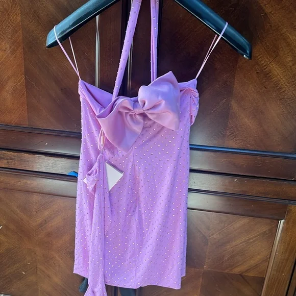 Nana Jaqueline nwt lilac gem dress with back bow and 2 gloves - Picture 5 of 12